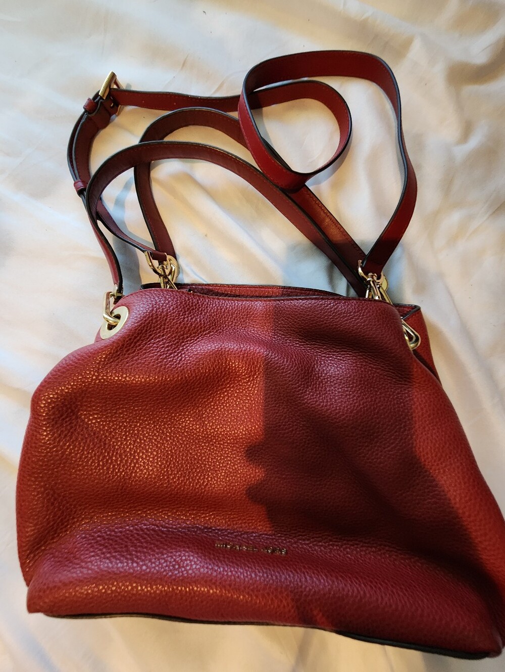 Michael Kors Red Leather Shoulder Bag with Gold Hardware